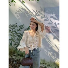 批发波西米亚针织镂空钩花罩衫<b class='q'>喇叭袖</b>宽松防晒沙滩衣泰国海南