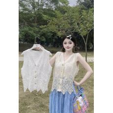 批发无袖马甲背心女时髦洋气薄款上衣女新款爆款镂空设计感坎肩