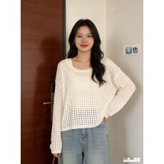 批发2026年春夏新款镂空衫薄圆领<b class='q'>上衣</b>配背心两件套女宽松慵懒外搭套装