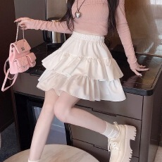 批发高腰短裙蛋糕裙女2026春夏新款荷叶边显瘦大摆A字<b class='q'>蓬蓬裙</b><b class='q'>半身</b>裙女