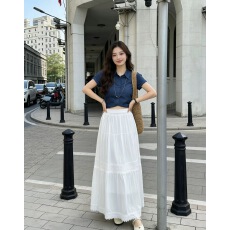 批发2026<b class='q'>春</b>夏新款温柔风复古镂空勾花半身裙女松紧腰大摆蛋糕裙