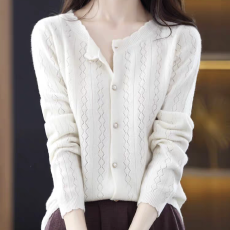 批发早秋新款小<b class='q'>衫</b>名媛气质女装圆领长袖针织开<b class='q'>衫</b>外套百搭时尚毛衣