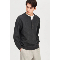 批发加绒含桑蚕丝绵羊毛高奢假两件老钱风冬季重磅羊毛亨利领卫衣