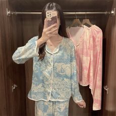 批发秋冬新和尚领仿棉单面牛奶丝开衫长袖睡衣女家居服