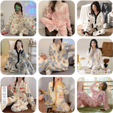 批发秋冬新和尚领仿棉单面牛奶丝开衫长袖睡衣女家居服
