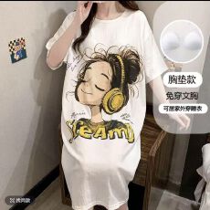 批发3花型短袖带胸垫睡裙女云朵棉夏季卡通<b class='q'>可爱</b>甜美家居服<b class='q'>连衣裙</b>