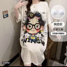 批发3花型短袖带胸垫睡裙女云朵棉夏季卡通<b class='q'>可爱</b>甜美家居服<b class='q'>连衣裙</b>