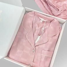 批发6花型缎面提花冰丝绸睡衣女春秋季长袖长裤开衫<b class='q'>大码</b>家居服套装