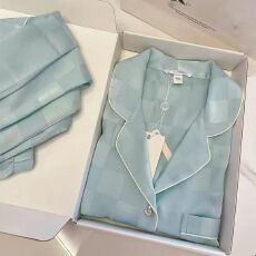 批发6花型缎面提花冰丝绸睡衣女春秋季长袖长裤开衫<b class='q'>大码</b>家居服套装