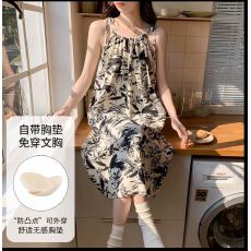 批发9花型新款带胸垫云朵棉<b class='q'>吊带</b><b class='q'>睡裙</b>女士家居服韩系女士睡衣批发