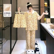 夏季睡衣女云朵棉带胸垫短袖韩版舒适休闲可爱女士家居服套装