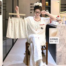 批发抖音小红书直播爆款夏季三件套云朵棉睡衣女士短袖卡通学生家居服
