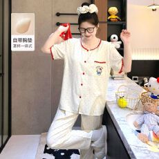 批发抖音小红书直播爆款夏季三件套云朵棉睡衣女士短袖卡通学生家居服