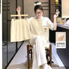 批发抖音小红书直播爆款夏季三件套云朵棉睡衣女士短袖卡通学生家居服