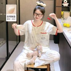 批发抖音小红书直播爆款夏季三件套云朵棉睡衣女士短袖卡通学生家居服