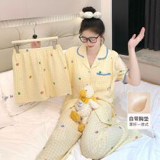 批发夏季睡衣女云朵棉带胸垫短袖韩版舒适休闲可爱女士家居服套装