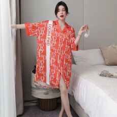 批发13花型<b class='q'>春</b>夏季冰丝裙翻领开衫女士睡裙华尔棉家居服可外穿睡衣