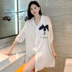批发13花型春<b class='q'>夏</b>季冰丝裙翻领开衫女士睡裙华尔棉家居服可外穿睡衣