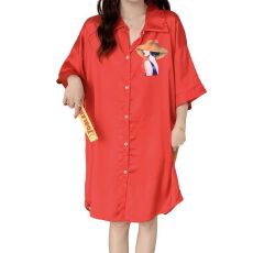 批发13花型春<b class='q'>夏</b>季冰丝裙翻领开衫女士睡裙华尔棉家居服可外穿睡衣