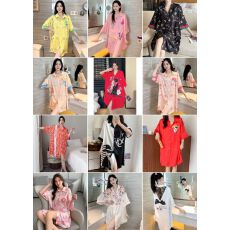批发13花型春<b class='q'>夏</b>季冰丝裙翻领开衫女士睡裙华尔棉家居服可外穿睡衣