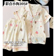 批发22花型甜美睡衣夏季云朵棉短袖短裤少<b class='q'>女</b>翻领睡衣<b class='q'>女</b>可外穿家居服