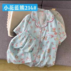 批发22花型甜美睡衣夏季云朵棉短袖短裤少<b class='q'>女</b>翻领睡衣<b class='q'>女</b>可外穿家居服