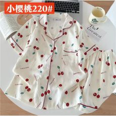 批发22花型甜美睡衣夏季云朵棉短袖短裤少<b class='q'>女</b>翻领睡衣<b class='q'>女</b>可外穿家居服