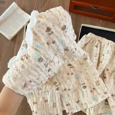 批发实拍提花云朵棉 爆款泡芙小狗花边睡衣女夏季2026新款短袖家居