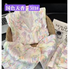 批发18花型夏季甜美<b class='q'>睡衣</b>云朵棉三件套翻领<b class='q'>睡衣</b>夏天女外穿<b class='q'>家居服</b>套装