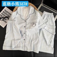 批发18花型夏季甜美<b class='q'>睡衣</b>云朵棉三件套翻领<b class='q'>睡衣</b>夏天女外穿<b class='q'>家居服</b>套装