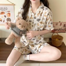 批发【实拍】云朵棉 日系卡通动物<b class='q'>睡衣</b>女夏季短袖甜美可爱套装可外穿