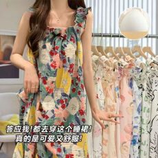 批发53花型带胸垫泡泡棉睡衣女夏季爆款<b class='q'>睡裙</b>吊带印花<b class='q'>公主</b>风家居服