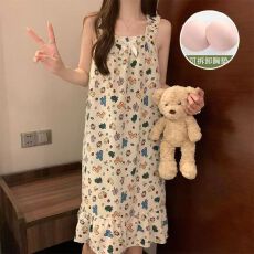 批发53花型带胸垫泡泡棉睡衣女夏季爆款<b class='q'>睡裙</b>吊带印花<b class='q'>公主</b>风家居服