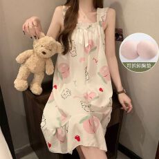 批发53花型带胸垫泡泡棉睡衣女夏季爆款<b class='q'>睡裙</b>吊带印花<b class='q'>公主</b>风家居服