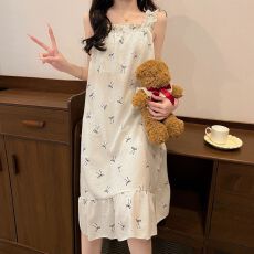 批发53花型带胸垫泡泡棉睡衣女夏季爆款<b class='q'>睡裙</b>吊带印花<b class='q'>公主</b>风家居服