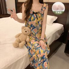 批发53花型带胸垫泡泡棉睡衣女夏季爆款<b class='q'>睡裙</b>吊带印花<b class='q'>公主</b>风家居服