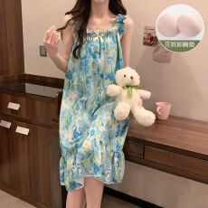 批发53花型带胸垫泡泡棉睡衣女夏季爆款<b class='q'>睡裙</b>吊带印花<b class='q'>公主</b>风家居服