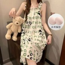 批发53花型带胸垫泡泡棉睡衣女夏季爆款睡裙吊带印花公主风家居服