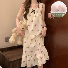 批发53花型带胸垫泡泡棉睡衣女夏季爆款睡裙吊带印花公主风家居服