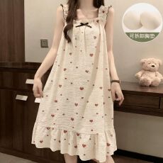 批发53花型带胸垫泡泡棉睡衣女夏季爆款睡裙吊带印花公主风家居服