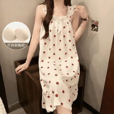 批发53花型带胸垫泡泡棉睡衣女夏季爆款睡裙吊带印花公主风家居服