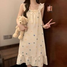 批发53花型带胸垫泡泡棉睡衣女夏季爆款睡裙吊带印花公主风家居服