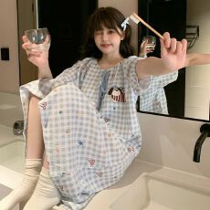 批发夏季新款睡衣女云朵棉套头短袖睡裙甜美可爱宽松舒适家居服