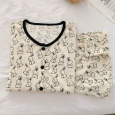 批发【实拍】仿棉 新款可爱小兔子短袖女休闲可外穿家居服套装