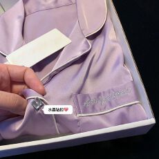 批发纯色紫色<b class='q'>睡衣</b>少女可爱心形开衫翻领长袖长裤仿真丝冰丝家居服套装