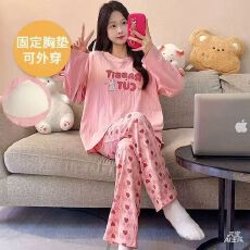 批发【12花型】春秋季带胸垫云朵棉<b class='q'>长袖</b>长<b class='q'>裤</b>睡衣女休闲宽松家居服套<b class='q'>装</b>