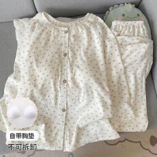 樱桃花边带胸垫睡衣女春秋季日系少女长袖长裤两件套装甜美家居服
