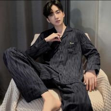 批发<b class='q'>加肥</b><b class='q'>加大</b>仿棉暗纹睡衣男春秋长袖长裤翻领简约宽松可外穿家居服