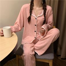 牛奶丝提花睡衣女春秋季长袖薄款ins翻领波浪边学生家居服套装