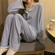 牛奶丝提花睡衣女春秋季长袖薄款ins翻领波浪边学生家居服套装